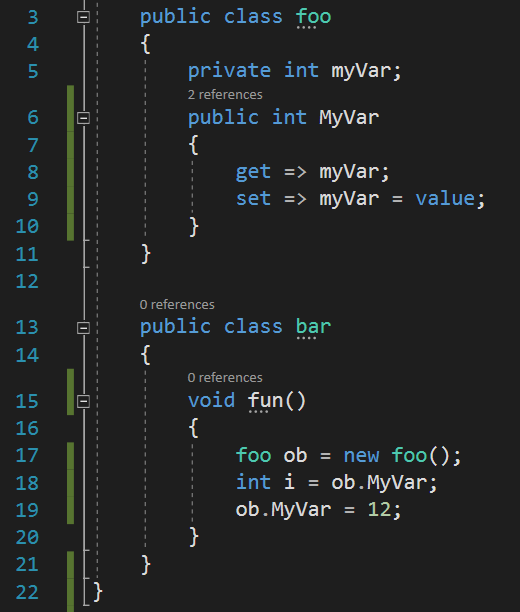 ตัวอย่างโค้ดเกตเตอร์และเซตเตอร์ในภาษาซีชาร์พ
