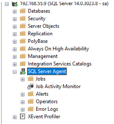 หากเชื่อมต่อสำเร็จก็จะพบทั้ง Data Engine และ SQL Server Agent พร้อมให้บริการ ดังแสดง