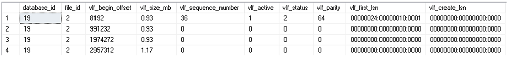 และผลลัพธ์ของ sys.dm_db_log_info เป็นดังนี้ 