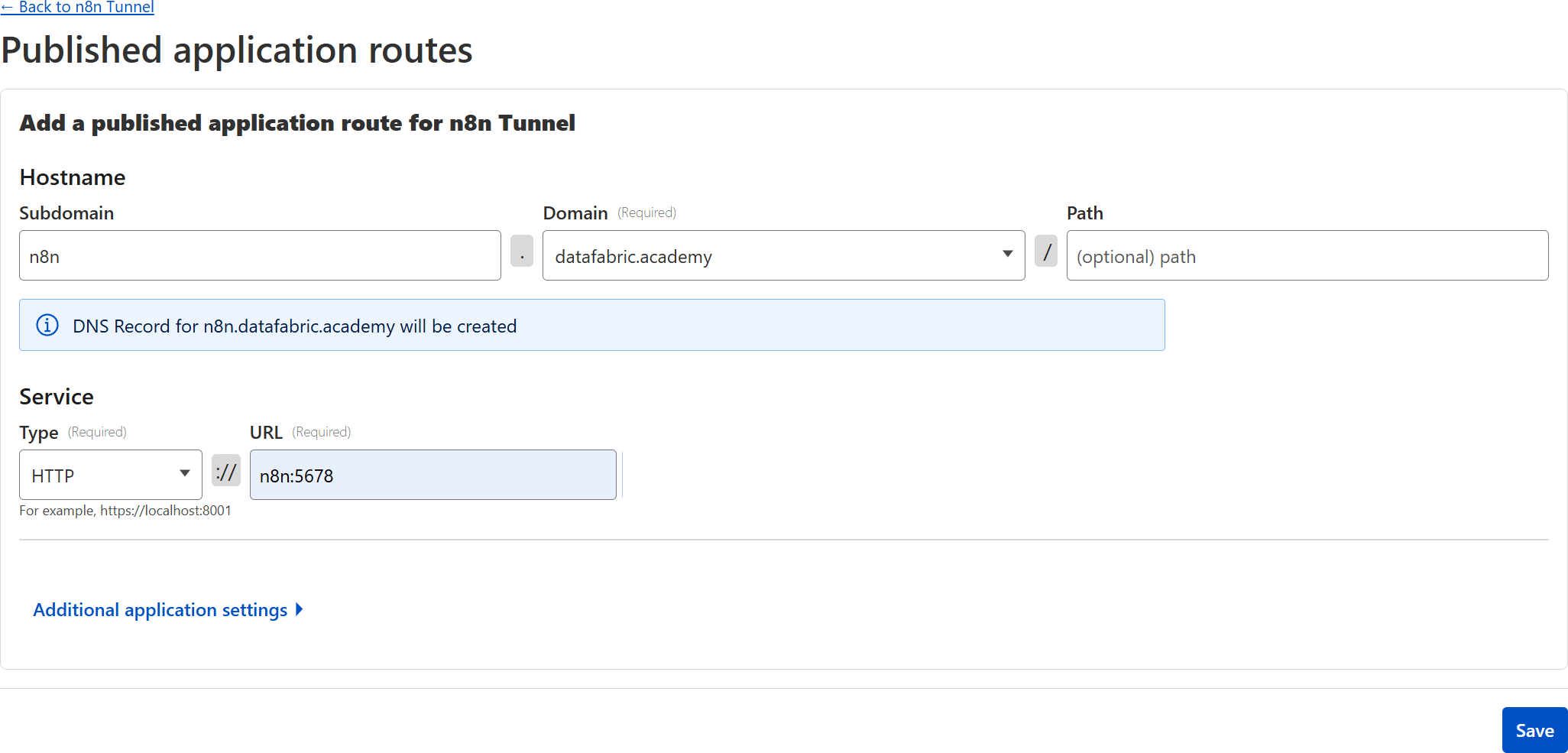 เลือกแท๊ป Published application routes