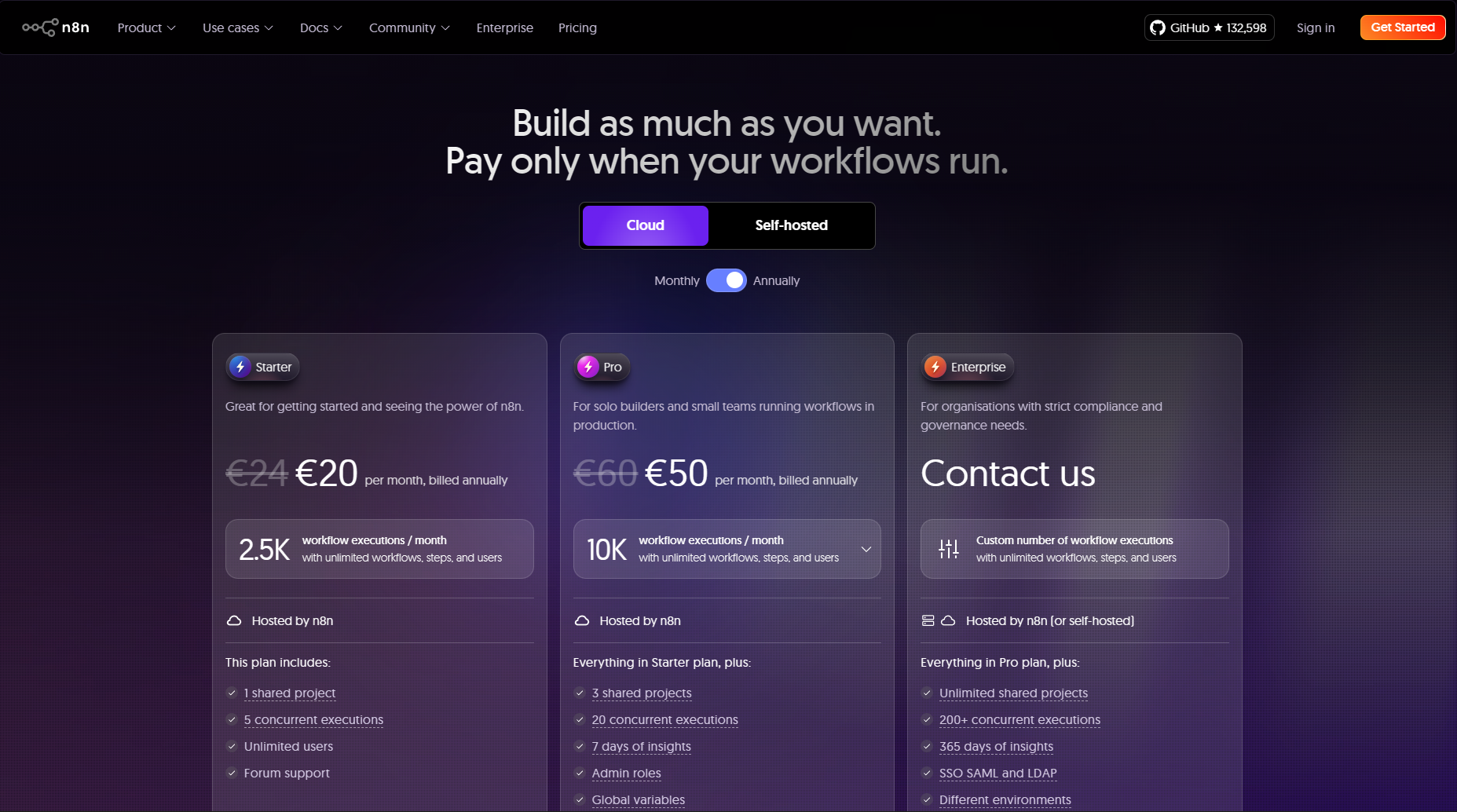 แผนราคาต่าง ๆ บน n8n