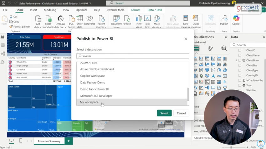 เลือก Workspace สำหรับการ Publish