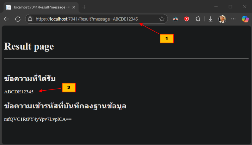 ตัวอย่างที่ 2: การใช้ AES เพื่อเข้าและถอดรหัส Query String